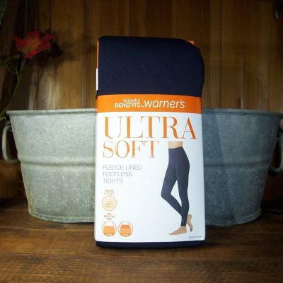 WARNERS ULTRA SOFT FLEECE LINED FOOTLESS TIGHTS DARK DENIM HEATHER SIZE L/XL NEW